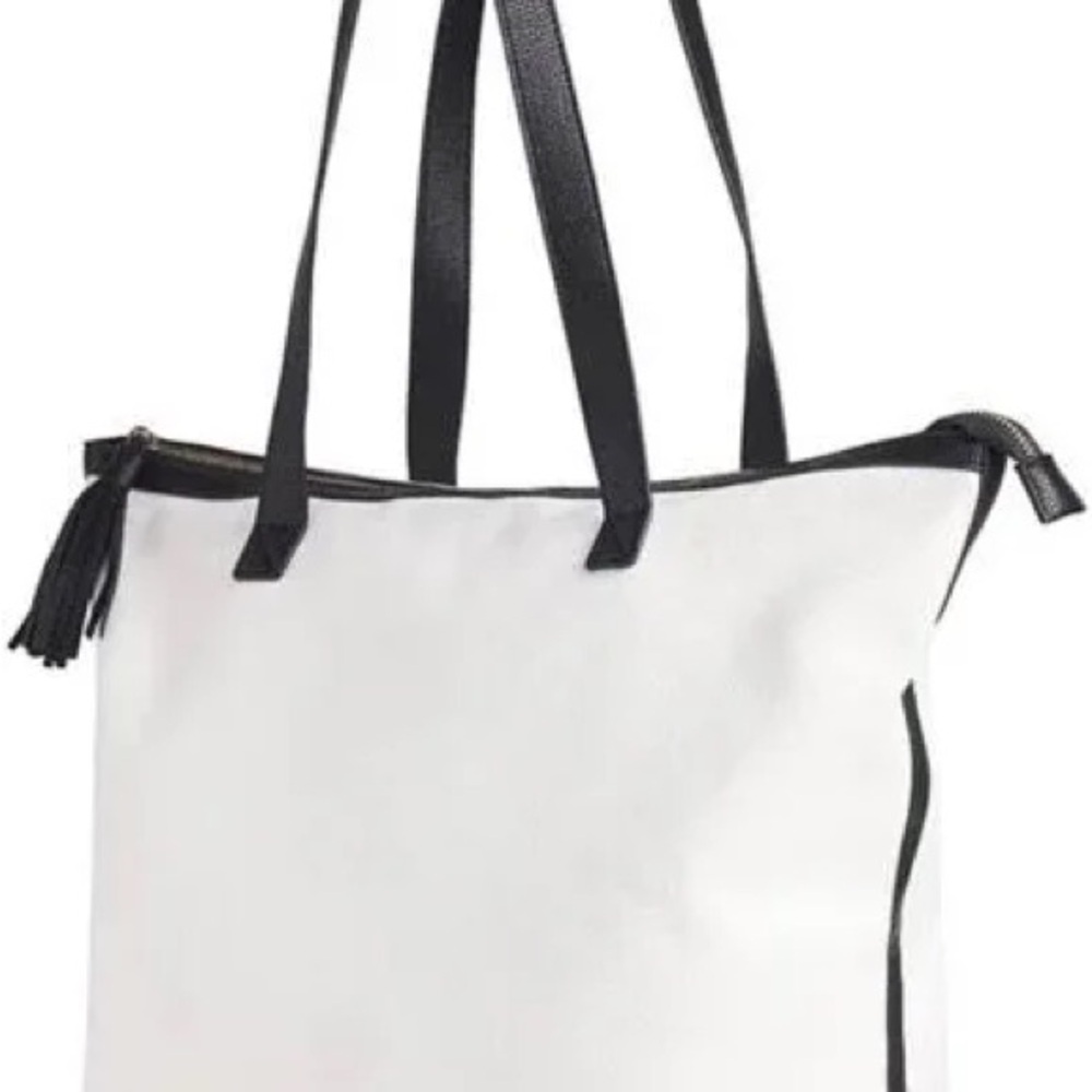 Walter Baker Carly Canvas Tote Bag‎ NWT | White & Black Trim